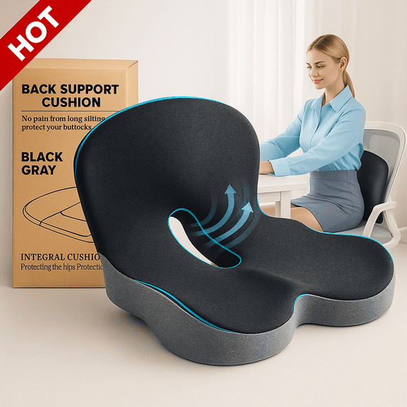 KRKZ Seat Cushion, Extra Large Memory Foam Cushion for Office Chair Cushions, Ergonomic Cushions Pad Pillow for Pressure Relief Sciatica & Pain Relief for Long Sitting (Black Gray)