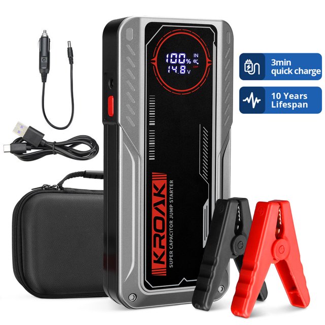 KROAK Jump Starter 1200A 5*400F Supercapacitor Quick Charge, 12V Car