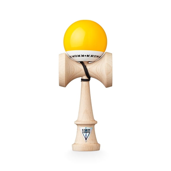 KROM Original Kendama Made of Wood for Beginners and Advanced - POP LOL Yellow - Skill Game for Outdoors and Indoors - Wooden Toy with String and Ball