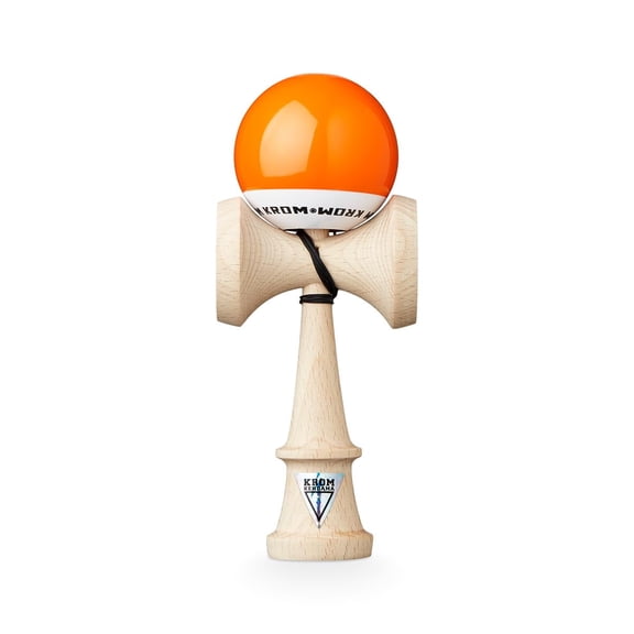 KROM Original Kendama Made of Wood for Beginners and Advanced Players - POP LOL Orange - Skill Game for Outdoors and Indoors - Wooden Toy with String and Bal