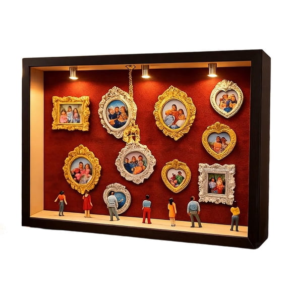KRONDO 13x9 Inch Shadow Box with LED Illumination – Includes 10 Mini Frames & 7 Figurines, Pullable Front for Custom Memory Displays