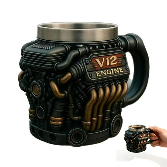 KRONDO 15oz Retro Engine Mug - Engine Coffee Mug, Resin Stainless Steel lining Cup, Perfect for Car Enthusiasts, Retro Car Lovers & Mechanics, Perfect for Garage/Road Trips