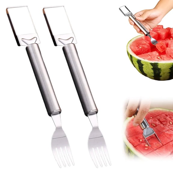 KRONDO 2-Pack Stainless Steel Dual-Head Fruit Divider – Watermelon Slicer & Scooper for Easy Melon, Mango & Fruit Prep