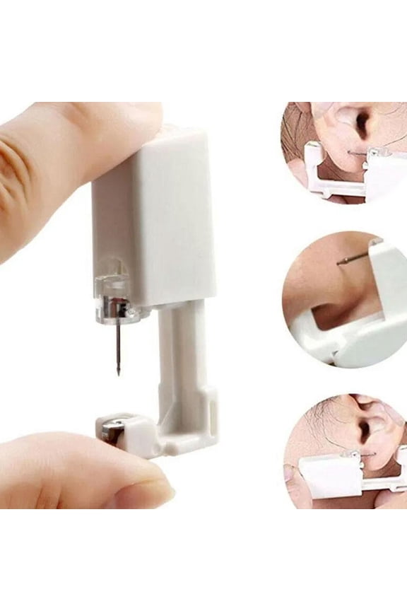 2 Pcs Sterile Ear Piercing Tool Nose Piercing Kit, Pain-Free Disposable Home Piercer, 2.3" Compact & Hygienic, White