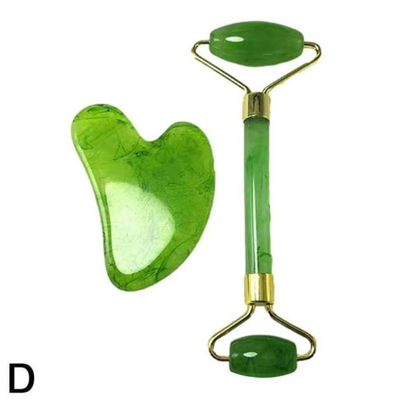 KRONDO 2pcs/Set Kamien Gua Stone for Face Massage Rose Quartz Jade Stone Massage Scraper Board Gua Roller Face Face