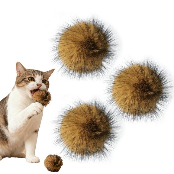 KRONDO 3-Packs Faux Rabbit Fur Pet Toy Balls – Soft Plush Silent Fetch Balls for Dogs & Cats, Bite-Resistant Indoor Play