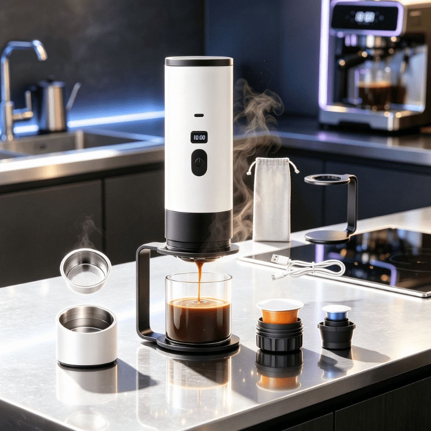 KRONDO 3-in-1 Portable Espresso Maker, Wireless Coffee Machine with LED ...