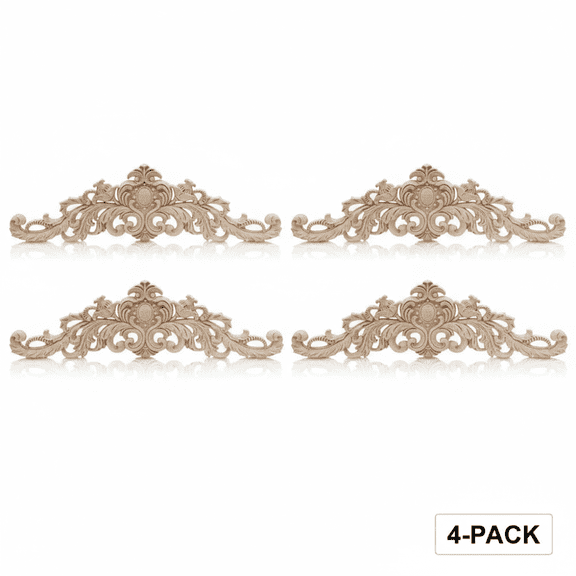 KRONDO 4-Piece Rubber Wood Carved Corner Onlays - Floral Appliques for Cabinet, Mirror & Furniture Decor