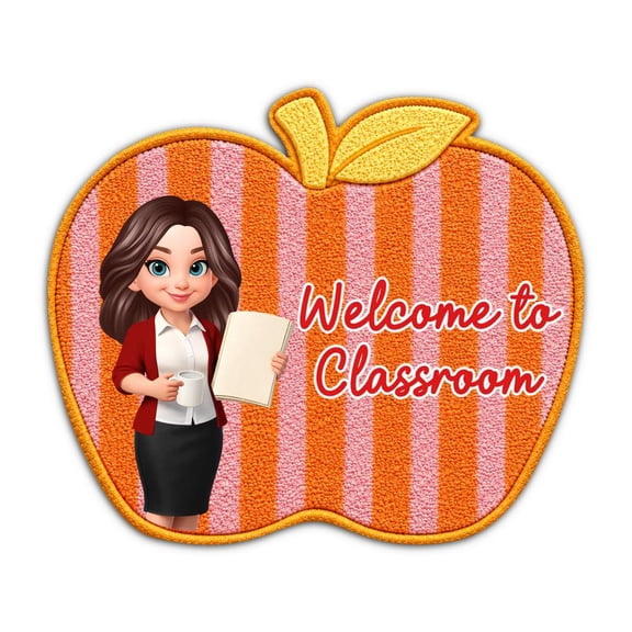 KRONDO Apple Shaped Classroom Welcome Mat, Soft Velvet Teacher Decor Rug, Non-Slip Back to School Doormat for School Entrance Kindergarten Reading Nook