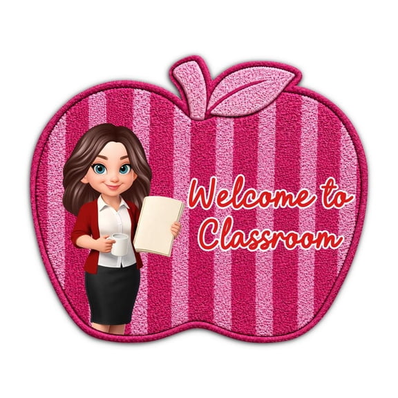 KRONDO Apple Shaped Classroom Welcome Mat, Soft Velvet Teacher Decor Rug, Non-Slip Back to School Doormat for School Entrance Kindergarten Reading Nook