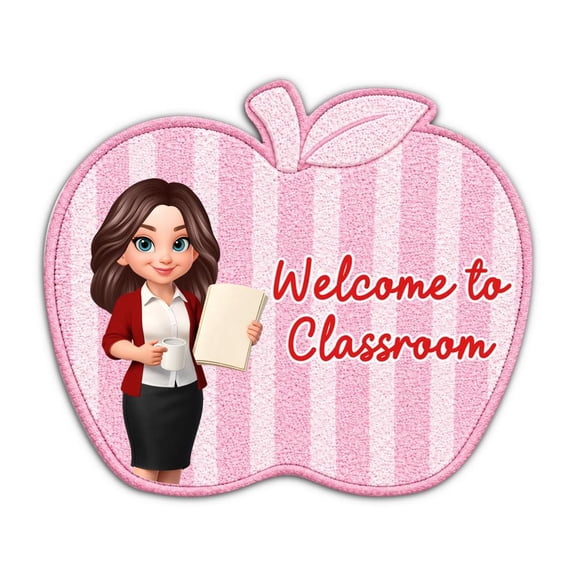 KRONDO Apple Shaped Classroom Welcome Mat, Soft Velvet Teacher Decor Rug, Non-Slip Back to School Doormat for School Entrance Kindergarten Reading Nook