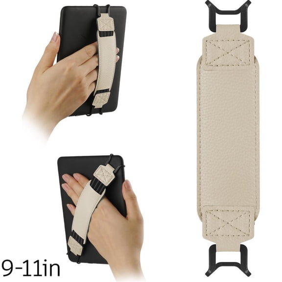 KRONDO Beige Tablet Hand Strap Holder, Secure Grip, Premium Comfort, Universal Fit, Ergonomic Design, Durable Leather & Polyester