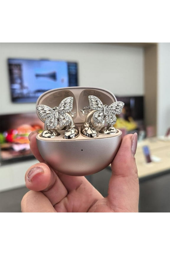 Butterfly for Clip on Earbuds Open Ear, Elegant Clip-On Ear Jewelry, Butterfly Rhinestone Headphone, Removable DIY Earphone Accessories