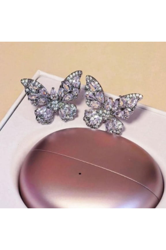 Butterfly for Clip on Earbuds Open Ear, Elegant Clip-On Ear Jewelry, Butterfly Rhinestone Headphone, Removable DIY Earphone Accessories