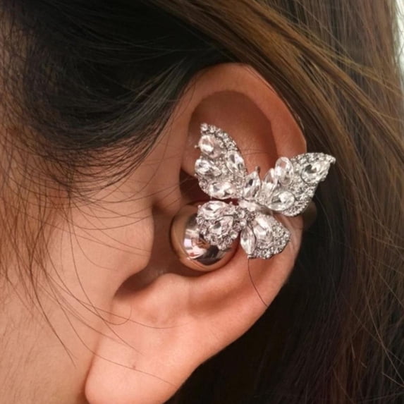 KRONDO Butterfly for Clip on Earbuds Open Ear, Elegant Clip-On Ear Jewelry, Butterfly Rhinestone Headphone, Removable DIY Earphone Accessories