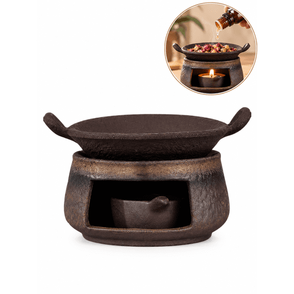 KRONDO Cedar and Zen Herb Burner,Ceramic Aromatherapy Stove Essential Oil Burner,Cedar and Zen Incense B-urner Kit for Home Office, Tea Light Candle Holders Teapot Warmer for Meditation,Relaxation