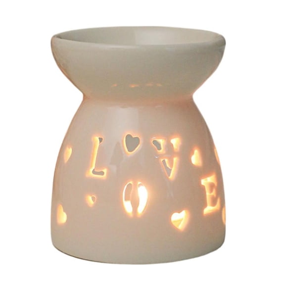 KRONDO Ceramic Tea Light Candle Holder, Essential Oil Burner Wax Melt Burner, Love Decor Pattern, Incense Aroma Diffuser, Home Decor