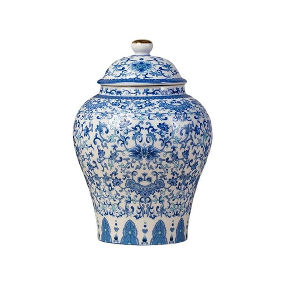 KRONDO Chinoiserie Blue White Ginger Jar, 30oz Ceramic Chinese Jar with Lid, Elegant Home Decor Vase for Weddings, Parties, Office
