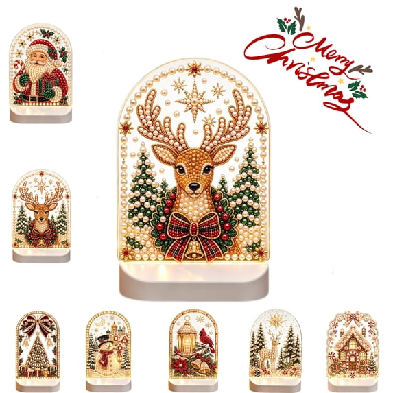 KRONDO Christmas Diaamond-Art Night Light, 3D Pear-l Painting Kit with Warm LED Base for Beginners
