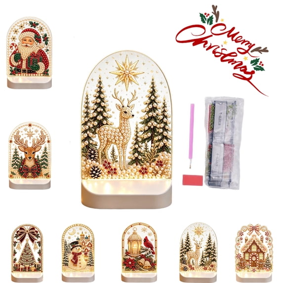 KRONDO Christmas Diaamond-Art Night Light, 3D Pear-l Painting Kit with Warm LED Base for Beginners