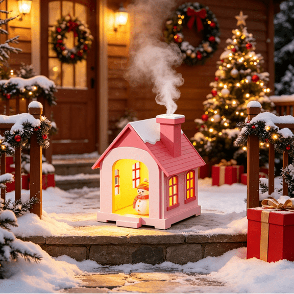 KRONDO Christmas House Humidifier, Mini Mist Maker with 4/8H Timer for Desk Decor