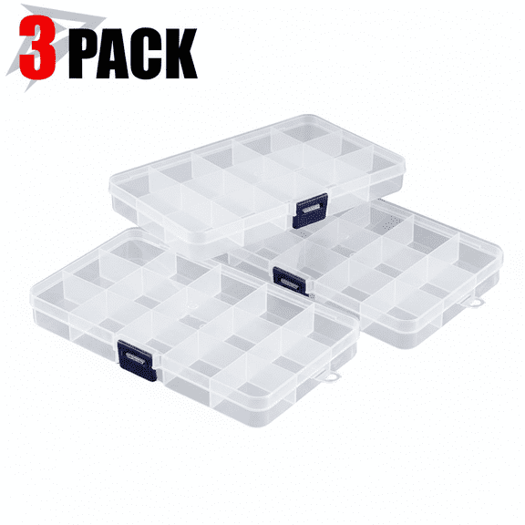 KRONDO Clear Plastic Organizer Box with Dividers for Small Items - Portable for Office, Home & Travel