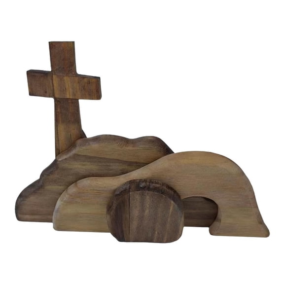 KRONDO The Empty Tomb Easter Scene,He is Risen, Nativity Resurrection Figurines Set With Wooden Cross,Wooden Nativity Set,For Home,Office,Table,Shelf,Mantle Decor Christian Catholic Religious Gifts