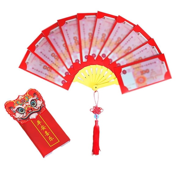 KRONDO Fan Shaped Chinese Red Envelope New Year Red Packet Blessing For Kids Money Pouch Gifts Bags