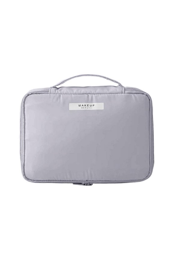 Gray Dacron Makeup Bag with Detachable Inner Pouch, Compact & Portable Organizer for Cosmetics, 9.06"x3.15"x6.5"