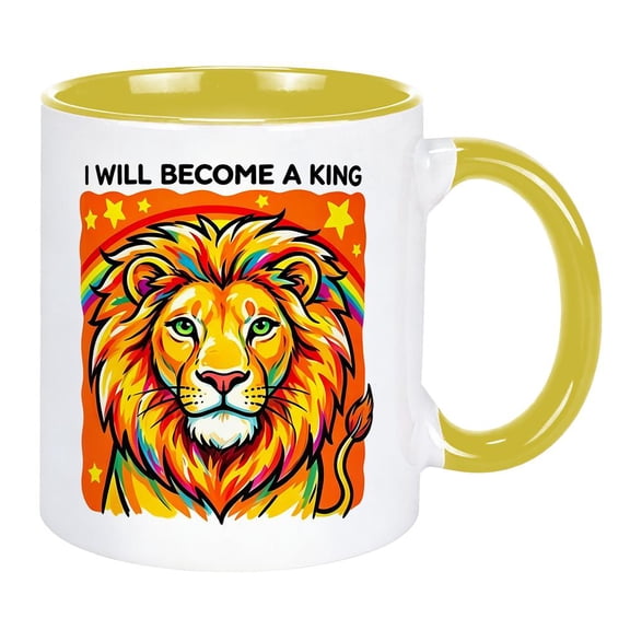 KRONDO Lion Theme Ceramic Coffee Mug, I Will Become A King, Colorful Neon Art Ceramic Coffee Cup, Gifts for Wildlife Lovers, Inspirational Gifts for Men and Women