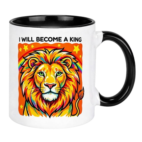 KRONDO Lion Theme Ceramic Coffee Mug, I Will Become A King, Colorful Neon Art Ceramic Coffee Cup, Gifts for Wildlife Lovers, Inspirational Gifts for Men and Women
