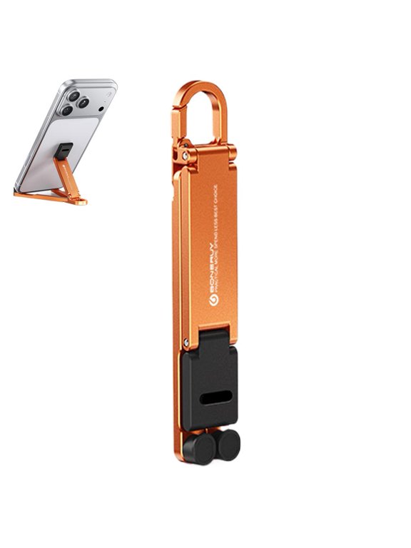 Mini Keychain Phone Stand Orange Aerospace Aluminum Alloy Stable Golden Triangle Portable for Smartphones Tablets