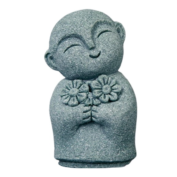 KRONDO Mini Monk Buddha Statue Sandstone Statues,Natural Sandstone Sculpture with Tilt Smile, Praying Statue Sculptures for Wealth Good Luck Feng Shui Decor,Meditation Decor for Home Office Desk