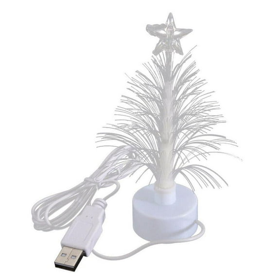 KRONDO Mini USB Christmas Tree with Color Changing Fiber Optic Lights, Small LED Tabletop Xmas Decor for Bedroom Desk Office, Festive Gift for Adults Ki-ds