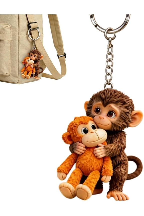 Protect Punch The Monkey Keychain, 2026 NEW 3D Cute Monkey Holding Plush Toy Hanging Keychain for Backpack Car Keys
