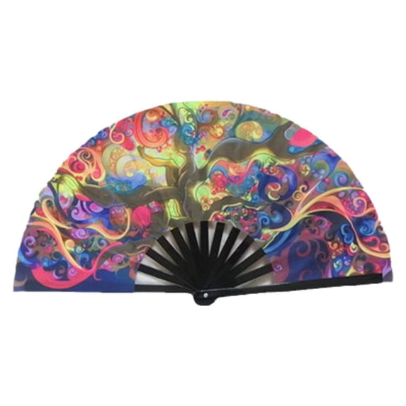 KRONDO Reflective Folding Hand Fan Cloth Bamboo Fan Craft Hand Fans Handheld Fan Dance Fan for Festival Music Dancing Parties