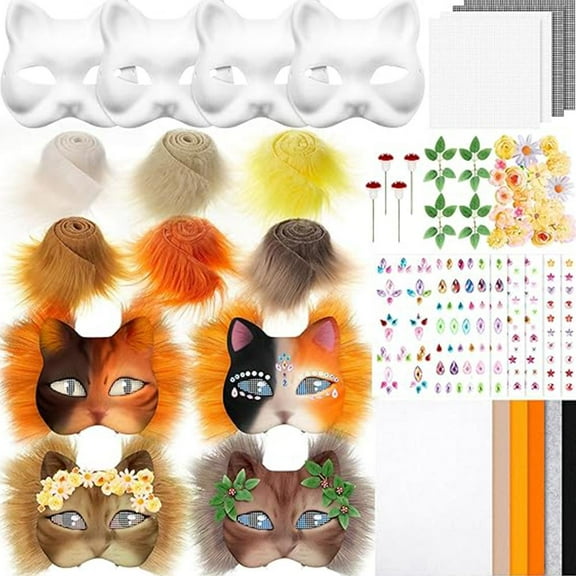 KRONDO Therian Mask Craft Kit - 4 Blank Mask Material Kit with Felt, Fur & Pa for Creative Jungle Mesh Halloween, Cosplay