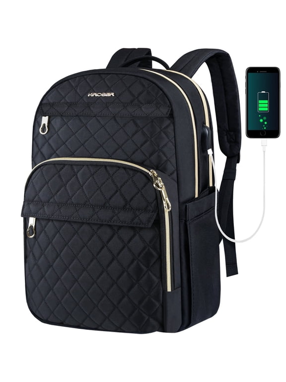 15.6-Inch Water-Repellent Laptop Backpack with Adjustable Straps, Black