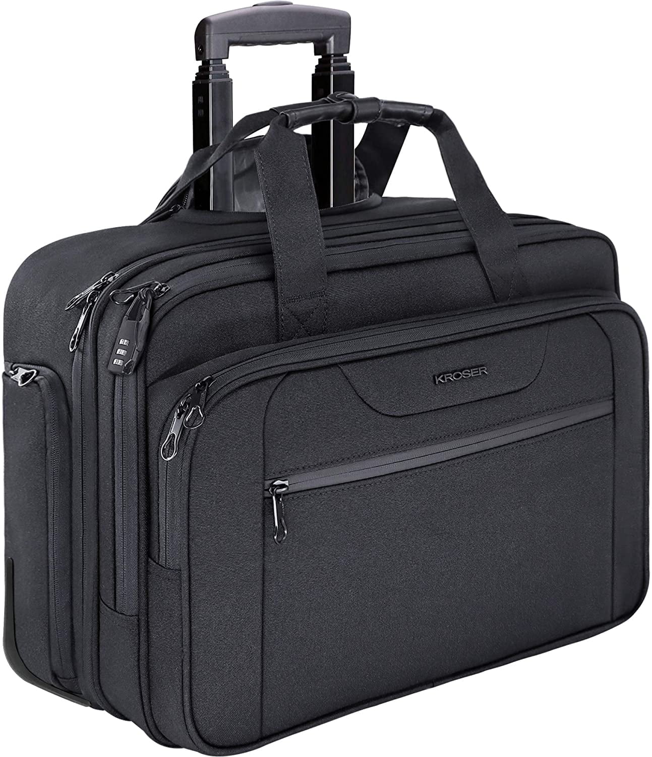 KROSER 17.3" Rolling Laptop Bag Briefcase Overnight Roller Case-Black