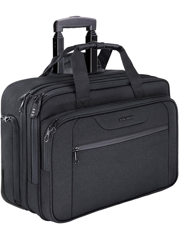 17.3" Rolling Laptop Bag Briefcase Overnight Roller Case-Black