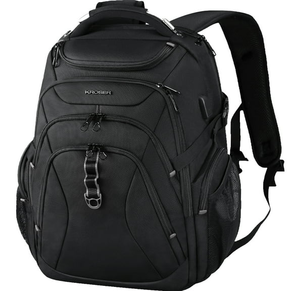 KROSER 18.4 Inch Adult Travel Polyester Gaming Backpack, Black
