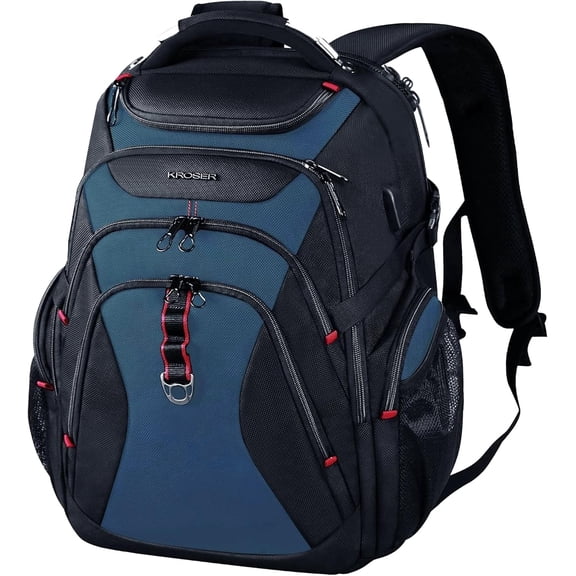 KROSER Adult Padded Fabric Laptop Backpack, 17.3" Black/Haze Blue
