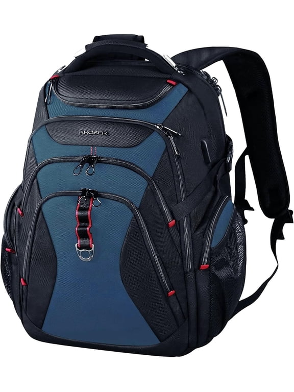 Adult Padded Fabric Laptop Backpack, 17.3" Black/Haze Blue