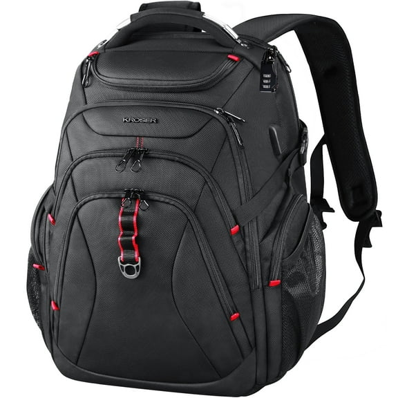 KROSER Adult Padded Fabric Laptop Backpack, 17.3" Black/Red
