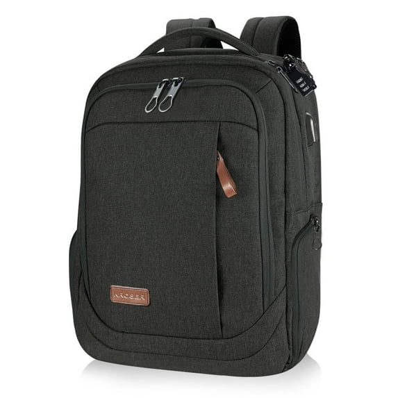 KROSER Adult Water-Resistant Poly Fabric Laptop Backpacks, 17.3", Charcoal Black