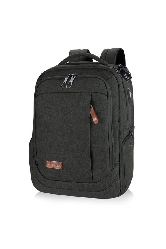Adult Water-Resistant Poly Fabric Laptop Backpacks, 17.3", Charcoal Black