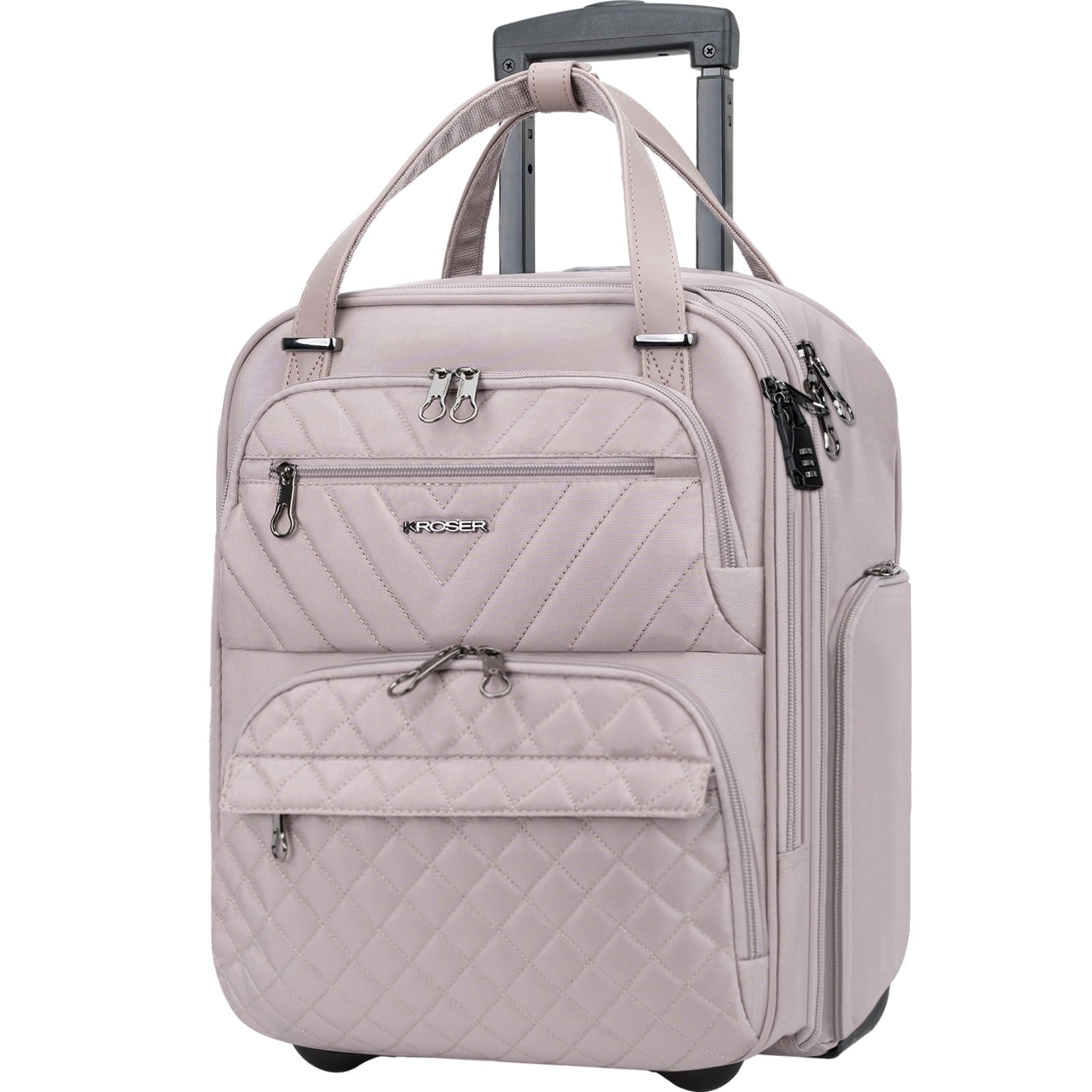 KROSER 16 in Adult Quilt Softside Underseat Luggage, Set, Pink