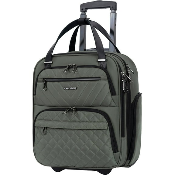 KROSER Carry On Underseat Luggage, 16-inch Lightweight Overnight Suitcase, Army Green