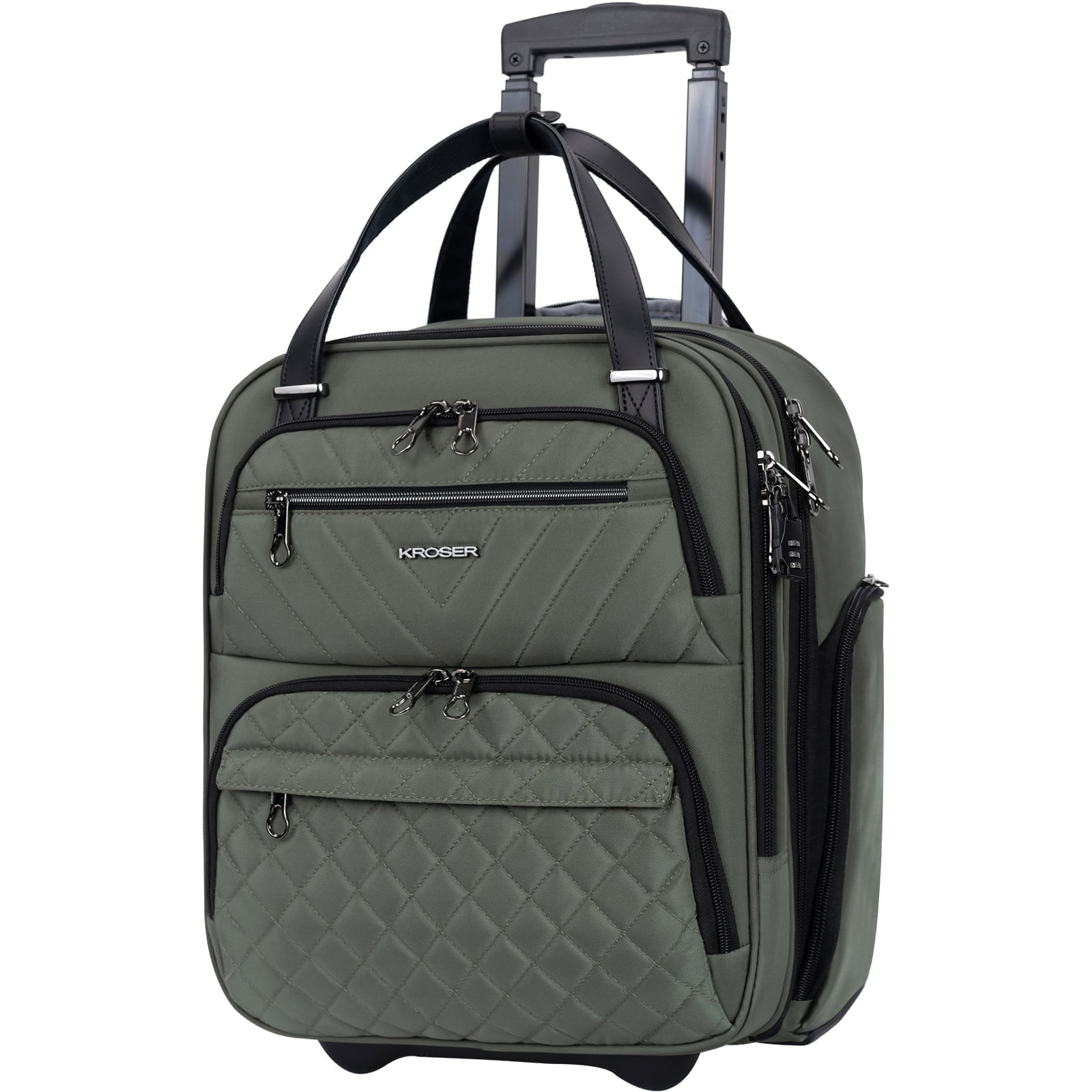 KROSER Carry On Underseat Luggage, 16-inch Lightweight Overnight Suitcase, Army Green