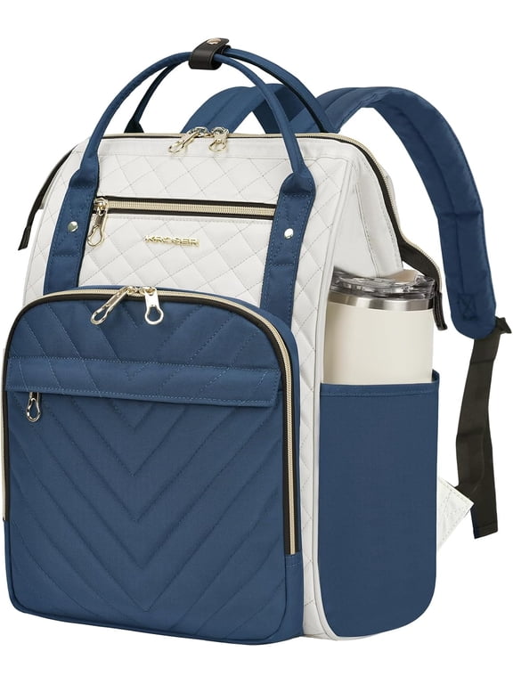 Laptop Backpack 17" Stylish Backpack Work for Men-Beige/Haze Blue | Water Repellent College Casual Daypack Travel Business Women